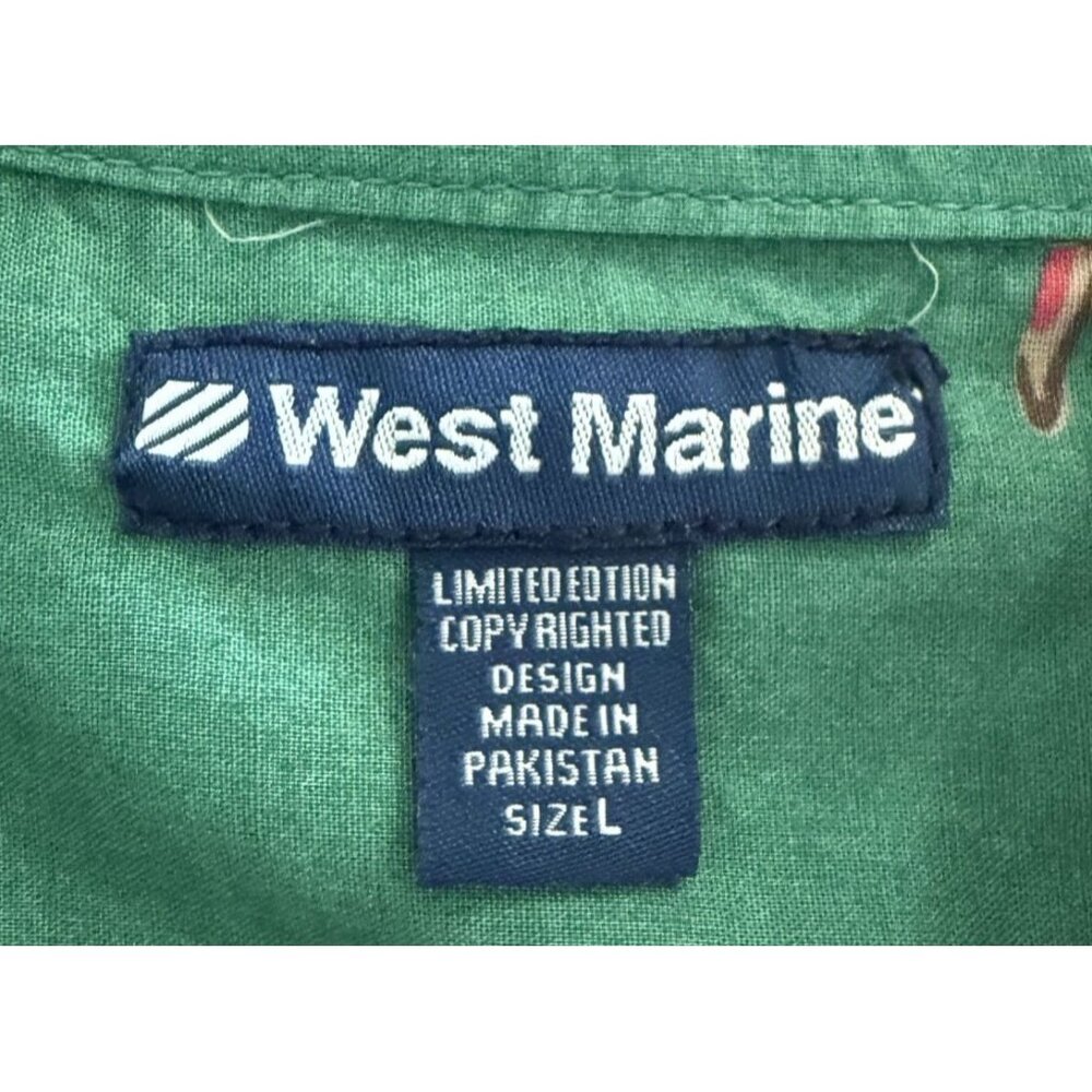 West Marine Mens Green Hawaiian Button-Up Shirt L Cotton Tropical Short Sleeve - Picture 5 of 7